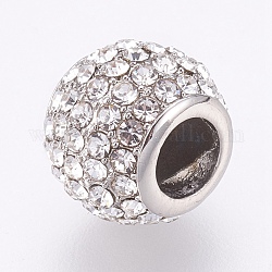 Perles européennes en 304 acier inoxydable, Perles avec un grand trou   , avec strass, rondelle, couleur inoxydable, cristal, 10x8mm, Trou: 4.5mm