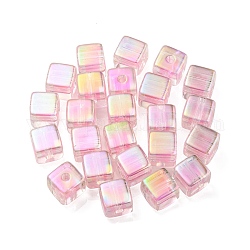 Placage uv perles européennes acryliques transparentes, Perles avec un grand trou   , cube, rose, 13.5x13.5x13.5mm, Trou: 4mm