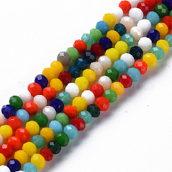 Sfaccettate perle di vetro fili, giada imitato, rondelle, colorato, 2~3x2mm, Foro: 0.9 mm, circa 165~172pcs/filo, 14.96~15.35 pollici (38~39 cm)