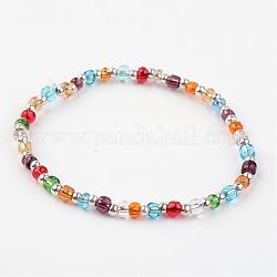 Perles de rocaille de verre étirer bracelets, avec fer séparateurs perles, couleur argentée, colorées, 57 mm (2-1/4 pouces)