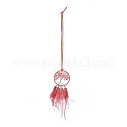 Eisengewebe/Netz mit Federanhängern, & Kirschquarzglas Baum des Lebens hängende Verzierung, mit Kunststoff-Perlen, Flachrund, cerise, 490 mm