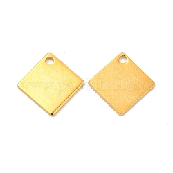 201 Stainless Steel Pendants, Rhombus Charm, Real 24K Gold Plated, 14x14x0.8mm, Hole: 1.5mm
