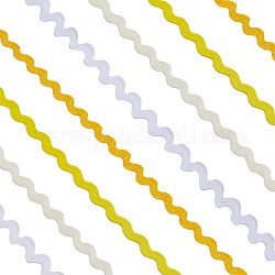 Gorgecraft 4 fili 4 colori bordo in poliestere con frangia piegata a onde, nastro da cucito, per abiti di stoffa fai da te che fanno decorare, giallo, 3/16 pollice ~ 3/8 pollici (5~8.5 mm), su 11~12.5 m / strand, 1 supporto/colore