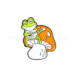 Mushroom with Animal Enamel Pin, Golden Brass Brooch for Backpack Clothes, Frog Pattern, 23~30x20~28mm