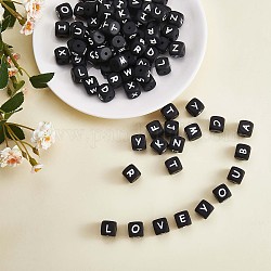 20 pièces cube noir lettre perles de silicone 12x12x12mm dés carrés alphabet perles avec 2mm trou entretoise perles de lettre en vrac pour bracelet collier fabrication de bijoux, letter.y, 12mm, Trou: 2mm