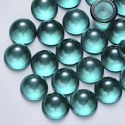 Transparent Spitzlackieren Glas Cabochons, mit Glitzerpulver, halbrund / Dome, dunkles Cyan, 18x9 mm.