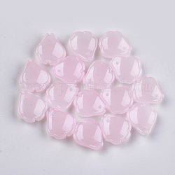 Окрашенного распылением стеклянные подвески, Petaline, розовые, 16x14~14.5x3.5 мм, отверстие : 1 мм