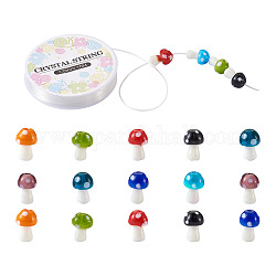 Craftdady DIY Children Stretch Bracelets Making Kits, Including Mushroom Handmade Lampwork Beads and Elastic Crystal Thread, Mixed Color, 16x12mm, Hole: 2mm, 80pcs/set, Thread: 1.0mm, about 10m/roll, 1roll/set