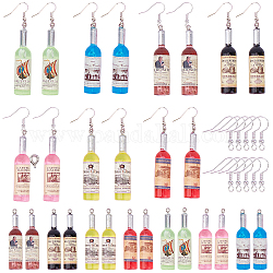 SUNNYCLUE DIY Earring Making Kits, Include Wine Bottle Shape Resin Big Pendants and Silver Color Plated Brass Earring Hooks, Mixed Color, Pendants: 54x11.5~12.5mm, Hole: 1.5mm, 14pcs/box