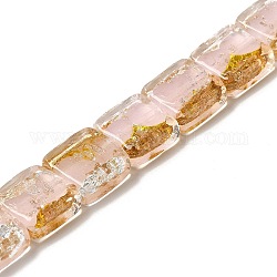Perles de lampadaire de sable doré et de sable argenté faites à la main, carrée, rose, 14~14.5x14x6~6.5mm, Trou: 1.6~1.8mm