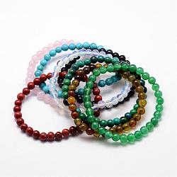 Эластичные браслеты из смешанных натуральных и синтетических камней, круглые, 52 мм, бусины : 6 мм диаметром