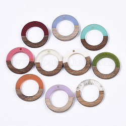 Pendenti in resina e legno di noce, cerato, anello, colore misto, 28x3mm, Foro: 1.5 mm
