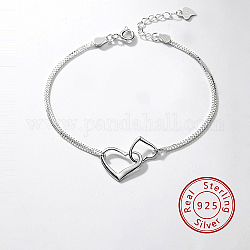 925 bracciale Chian in argento sterling a doppia maglia, braccialetti a cuore da donna, argento, 6-1/4 pollice (16 cm)