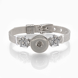 Alloy Rhinestone Snap Cord Bracelet Making, with Snap Buttons, Crown, Platinum, 8-7/8 inch(22.5cm), 8mm, Fit snap button in 5~6mm knob.