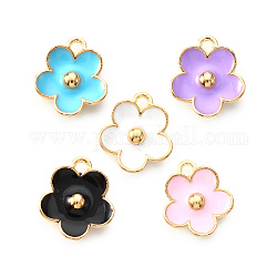 Light Gold Plated Alloy Enamel Pendants, Flower, Mixed Color, 13x11.5x3mm, Hole: 1.6mm