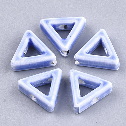 手作り磁器ビーズフレーム  光沢釉の磁器  三角形  コーンフラワーブルー  13.5x15x5.5mm  穴：2mm
