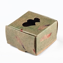 Boîte-cadeau en papier kraft créatif pliable rectangle, boîtes à bijoux, avec fenêtre transparente coeur, motif de plume, 4.3x4.3x2.7 cm