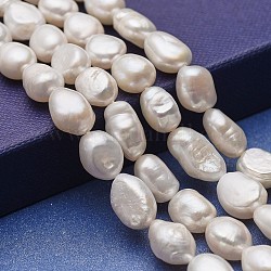 Hebras de perlas de agua dulce cultivadas naturales, dos lados pulidos, blanco, 9~15x8~9mm, agujero: 0.5 mm, aproximamente 33~35 pcs / cadena, 12.99~13.39 pulgada (33~34 cm)