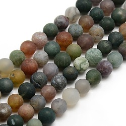 Chapelets de perles en agate indienne mate naturelle, 8mm, Trou: 1mm, Environ 47~49 pcs/chapelet, 14.9 pouce ~ 15.6 pouces