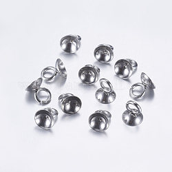 202 perline pendenti in acciaio inossidabile, per ciondoli con coperchio a bolle di vetro globo, colore acciaio inossidabile, 7x6mm, Foro: 3 mm, diametro interno: 5mm
