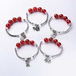 Bracciali in lega, con perline tubo in lega, perle di resina e perline strass spacer, argento antico, rosso, 2-1/4 pollice (57 mm)