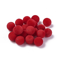 Perles acryliques flocky, ronde, rouge, 10mm, Trou: 2mm