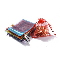 Bolsas de regalo de organza color mezclado, bolsas de malla de joyería para bodas regalos de navidad bolsas de dulces, Rectángulo, unos 10cm de ancho, 12cm de largo