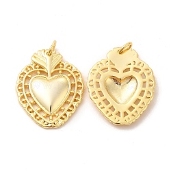 Eco-Friendly Rack Plating Brass Pendants, Long-Lasting Plated, Lead Free & Cadmium Free, Sacred Heart Charm, Real 18K Gold Plated, 24x19x3mm, Hole: 3mm