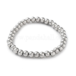 316 elastisches Armband aus chirurgischem Edelstahl mit runden Perlen, Edelstahl Farbe, Innendurchmesser: 2-1/8 Zoll (5.3 cm), breit: 6 mm