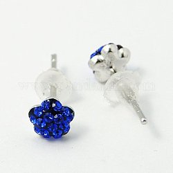 Austrian Crystal Ear Studs, with Polymer Clay and 925 Sterling Silver Findings, Flower, 206_Sapphire, 13mm, Pin: 0.6mm