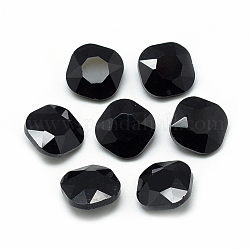 Cabujones de cristal con rhinestone, facetados, cuadrado, negro, 12x12x5mm