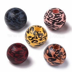 Perle di legno naturale verniciate, stampato, rotondo con stampa leopardata, colore misto, 10x9mm, Foro: 2.5 mm