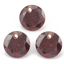 Cubic Zirconia Charms, Faceted, Flat Round, Dark Red, 8x4.5mm, Hole: 1mm