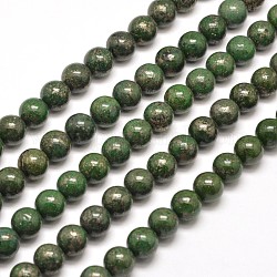 Round Natural Pyrite Beads Strands, Dyed, Green, 6mm, Hole: 1mm, about 66pcs/strand, 15.7 inch