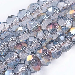 Electroplate Glass Faceted Rondelle Beads Strands,  Half Plated, Purple, 6x4mm, Hole: 1mm, about 100pcs/strand, 18.1inch