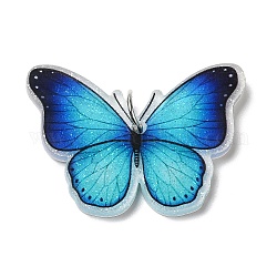 Pendentifs acryliques opaques, avec anneau de saut en fer platine, breloques de papillon, bleu profond du ciel, 25x33.5x4mm, Trou: 5.2mm