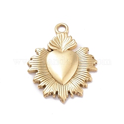 Placcatura ionica (ip) 304 ciondoli in acciaio inossidabile, rettangolo con charms cuore sacro, oro, 22.9x18.2x2mm, Foro: 2 mm