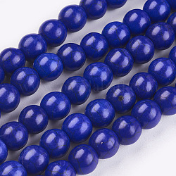 1 filo di perline sintetiche turchesi rotonde blu medio tinte, 6mm, Foro: 1 mm, circa 67pcs/filo, 15.75 pollice