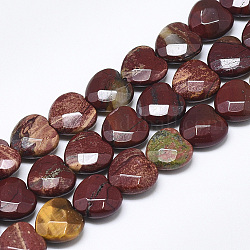 Chapelets de perles en jaspe arc-en-ciel rouge, facette, cœur, 10x10x5mm, Trou: 1.2mm, Environ 20 pcs/chapelet, 7.4 pouce