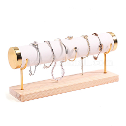 Expositor de pulsera con barra en T de cuero pu, soporte organizador de joyas con base de madera, para guardar pulseras y relojes, blanco, 29x7x12.5 cm