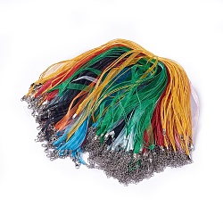 Gewachste Schnur- und Organza-Band-Halskette, mit Eisenklammern Karabiner, Platin Farbe, Mischfarbe, 17.6 Zoll ~ 17.8 Zoll (45~455 cm), 7 mm