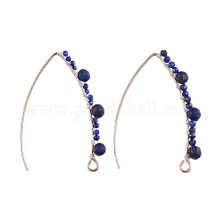 Crochets d'oreilles en 304 acier inoxydable, fil d'oreille, avec perles de lapis-lazuli naturel et boucle horizontale, 42mm, pin: 0.7 mm