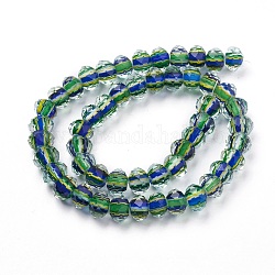 Handgemachte Murano Glas Perlen Stränge, facettiert, Rondell, dunkelgrün, 10.5~11.5x7.5~8 mm, Bohrung: 2~2.5 mm, ca. 51 Stk. / Strang, 15.7 Zoll (40 cm)