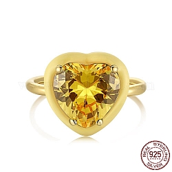 925 стерлингового серебра кольца перста, кольцо с камнем, реальный 18k позолоченный, с эмалью и цирконием для женщин, сердце, желтые, 1.8 мм, размер США 7 (17.3 мм)