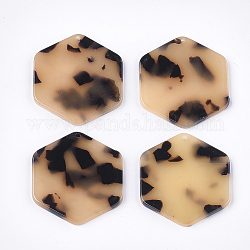 Cellulose Acetate(Resin) Pendants, Leopard Print, Hexagon, PapayaWhip, 33x29x3mm, Hole: 1.2mm