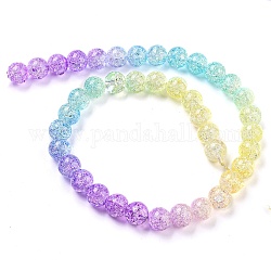 Spray Painted Crackle Glass Beads Strands, Gradient Color, Segmented Multi-color Beads, Round, Orchid, 10mm, Hole: 1mm, about 38pcs/strand, 15.28 inch(38.8cm)