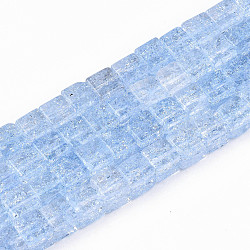 Crackle Glasperlen, gefärbt und erhitzt, Viereck, Kornblumenblau, 6x6x6 mm, Bohrung: 1.4 mm, ca. 60~61 Stk. / Strang, 14.96 Zoll (38 cm)