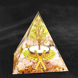 Décorations d'affichage en résine de pyramide d'orgonite de cadeau de symbole de rune viking, avec des éclats de quartz rose naturel à l'intérieur, pour bureau à domicile, 50~60mm