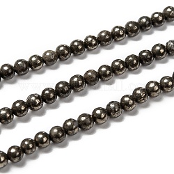 Natürliche Pyrit Perlen Stränge, Runde, 4 mm, Bohrung: 0.5 mm, ca. 100 Stk. / Strang, 15.74 Zoll