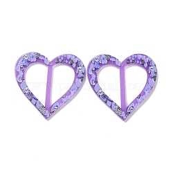 Pendentifs acryliques imprimés, coeur avec fleur et chien, violet, 37x37.5x2.5mm, Trou: 1.4mm